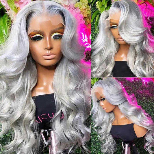 22 Inch Grey Color Body Wave13x4 Lace Front Wigs 180% Density - Alibonnie