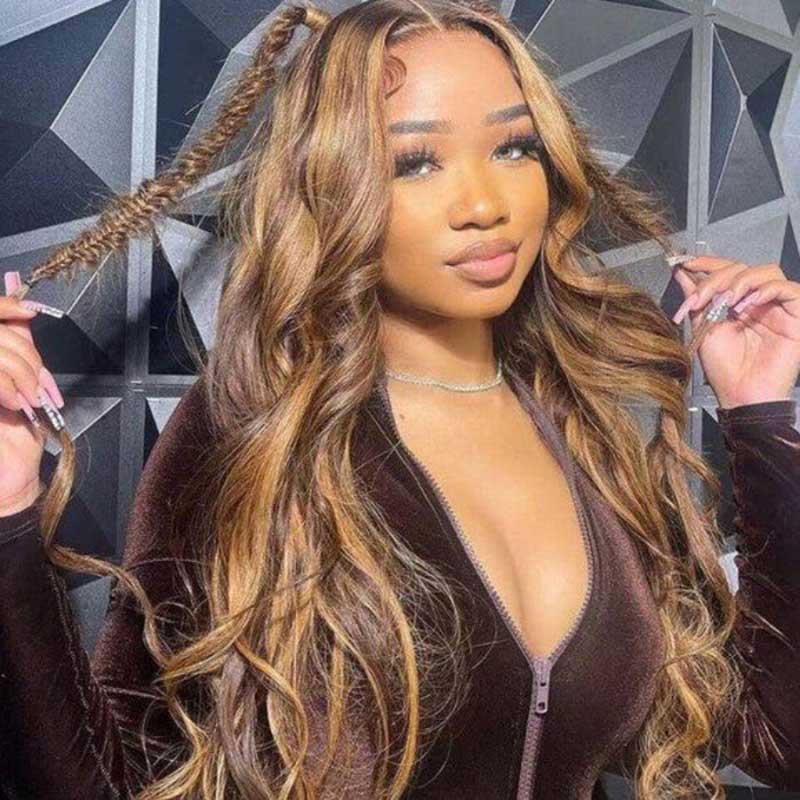 Alibonnie Glueless Pre Cut 4/27 Blonde Highlight 6x4 Transparent Lace Wigs Body Wave Human Hair Wigs Wear And Go