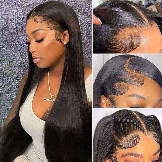 13x4 Lace Front Wigs Brazilian Straight Human Hair Wigs Pre Plucked With Baby Hair - Alibonnie