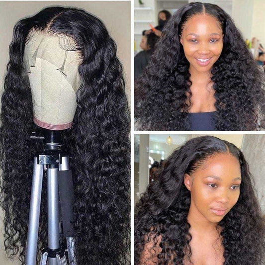 13x6 Lace Frontal Water Wave Transparent Lace Wigs 6 Inch Deep Part Human Hair Wigs - Alibonnie