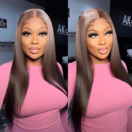 Alibonnie #4Color Dark Brown 13x4 Front Lace Straight Wig Pre Plucked Human Hair Wig - Alibonnie
