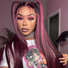 Alibonnie Black Hair With Red Purple Highlights Straight And Body Wave 13×4 Transparent Lace Wigs 180% Density - Alibonnie