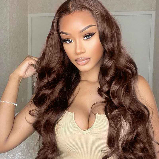Alibonnie Full Lace Brown Hair Body Wave Wigs #4 Chocolate Brown Color Human Hair Wigs 180% Density - Alibonnie