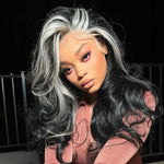 Alibonnie Gray Skunk Stripe Wigs Body Wave Hairstyle 13x4 Transparent Lace Front Wigs - Alibonnie