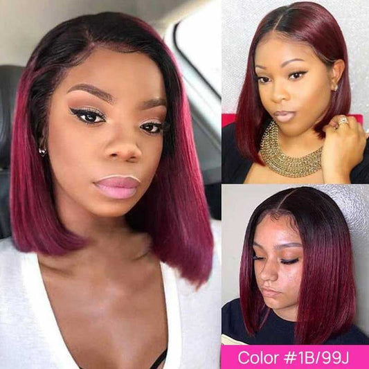 Alibonnie Hair Wig 1B/99J Short Bob Wigs Straight Lace Front Human Hair Wigs - Alibonnie