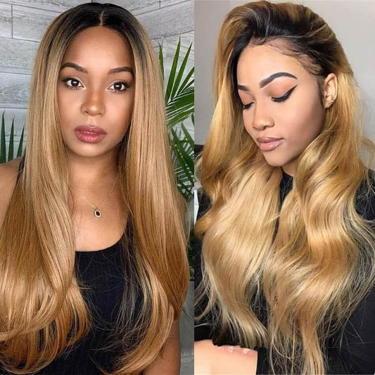 Alibonnie Honey Blonde 1B/27 Ombre Colored Hair Wigs Straight And Body Wave 13×4 Lace Front Wigs New Style 180% Density - Alibonnie