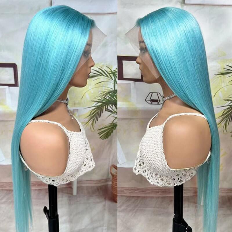 Alibonnie Lake Blue Bright Color Straight And Body Wave 13×4 Lace Front Wigs For Bold Look - Alibonnie