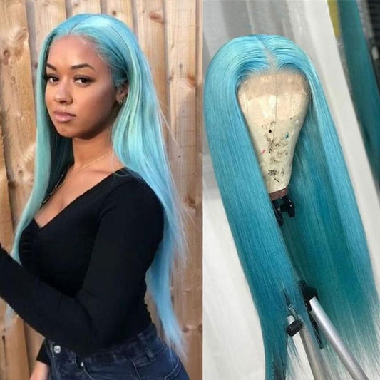 Alibonnie Lake Blue Bright Color Straight And Body Wave 13×4 Lace Front Wigs For Bold Look - Alibonnie