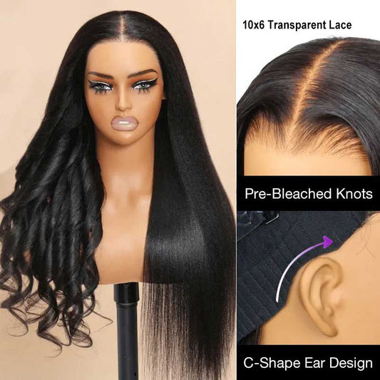 Alibonnie Pre Cut Yaki Straight 10x6 Parting Max Wear and Go Glueless Wig 180% Density - Alibonnie