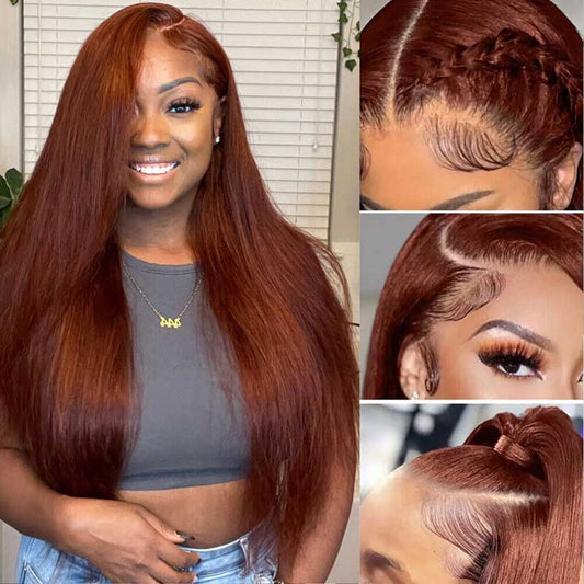 Alibonnie Reddish Brown Color Straight 360 Lace Frontal Wigs Perfect Colored Wigs - Alibonnie