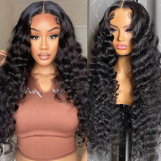 Alibonnie Transparent Lace 15A Grade Hair Double Drawn Loose Deep Wave Human Hair Wig 13x4 Lace Frontal - Alibonnie