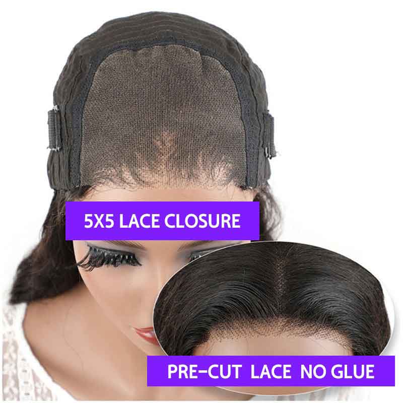 Alibonnie Transparent Pre Cut Kinky Curly 5x5 Glueless Lace Closure Wigs 180% Density - Alibonnie