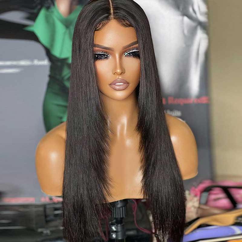 Alibonnie Trendy Layered Cut Straight 360 Lace Front Wigs 100% Human Hair Natural Black Wigs - Alibonnie