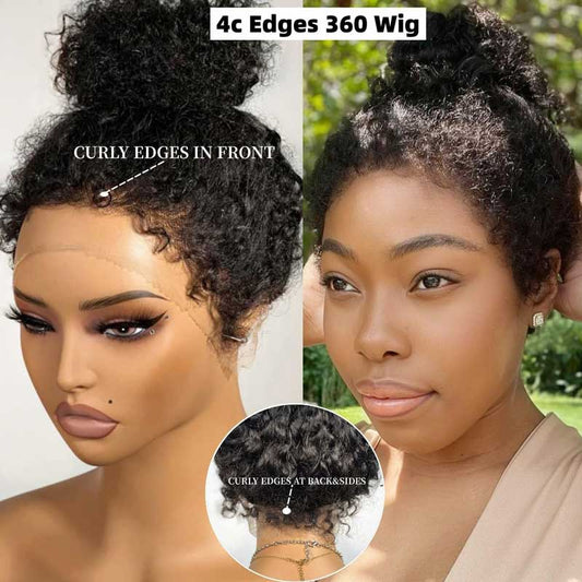 Alibonnie Upgrade 4C Edges Hairline Kinky Curly Wigs Invisible Strap Cozy Fit 360 Transparent Lace Wigs With Bleached Knots - Alibonnie