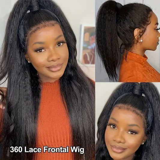 Alibonnie Upgrade 4C Edges Invisible Strap Cozy Fit 360 Transparent Lace Kinky Straight Wigs With Bleached Knots - Alibonnie