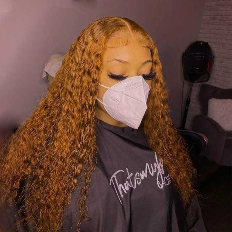 Auburn Ginger Color Curly Hair Wigs Virgin Human Hair 13x4 Lace Frontal Wig Pre Plucked Beginner Friendly - Alibonnie