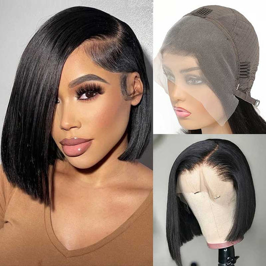 Bob Wig Human Hair 4x4 13x4 Lace Front Short Straight Bob Wig Pre Plucked With Baby Hair - Alibonnie