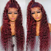 Burgundy Deep Wave Lace Frontal Wigs Human Hair 99J Colored - Alibonnie