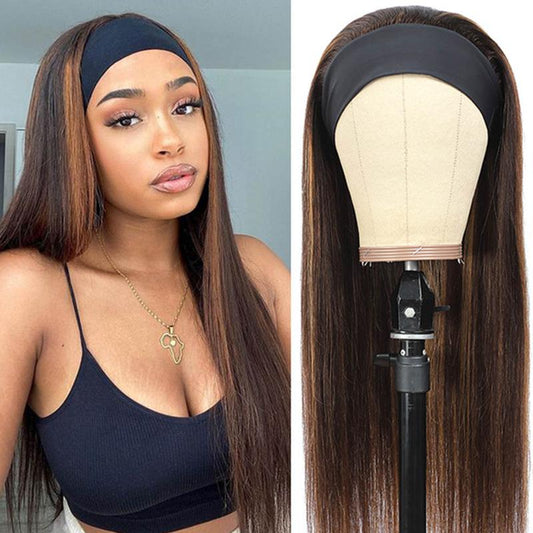 Color 4/30 Highlight Straight Headband Wig Human Hair Wigs For Black Women Brazilian Virgin Hair Glueless Scarf Wig - Alibonnie