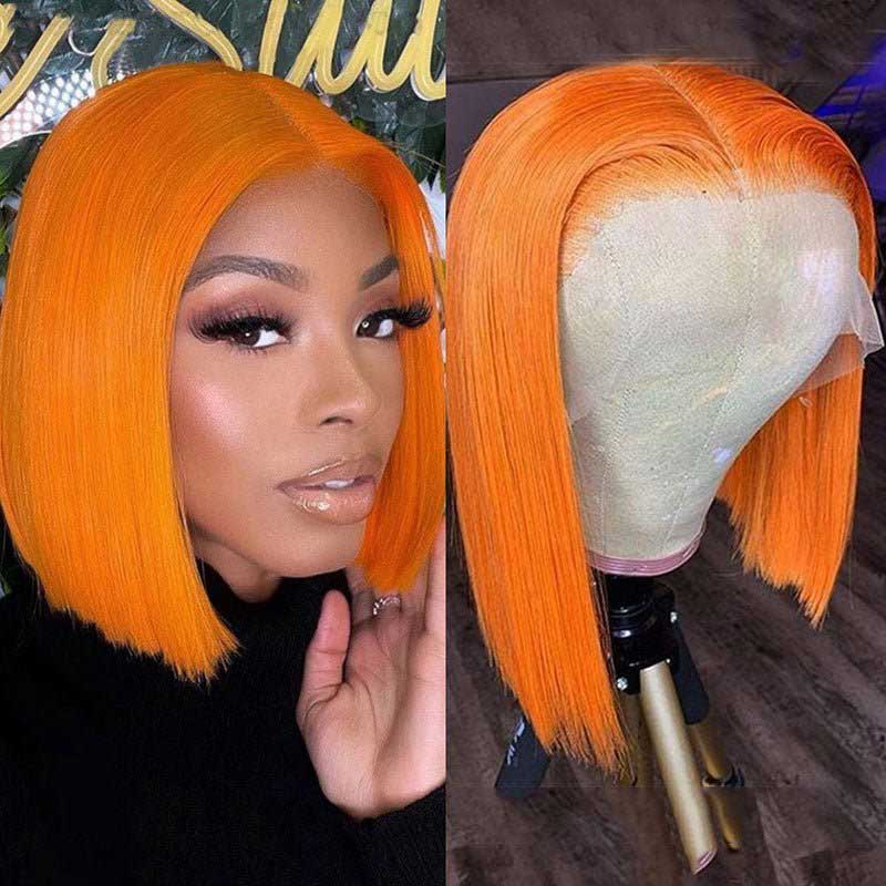 Orange Short Bob Wigs Human Hair Pre Plucked With Baby Hair Straight Brazilian Real Hair Color Bob Wigs For Black Women - Alibonnie