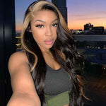 Skunk Stripe Wig With Honey Blonde Highlights Body Wave Human Hair Lace Frontal Wig - Alibonnie
