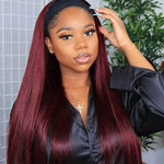 Straight Hair Headband Wigs Color 99J Burgundy Human Hair Glueless Wigs - Alibonnie