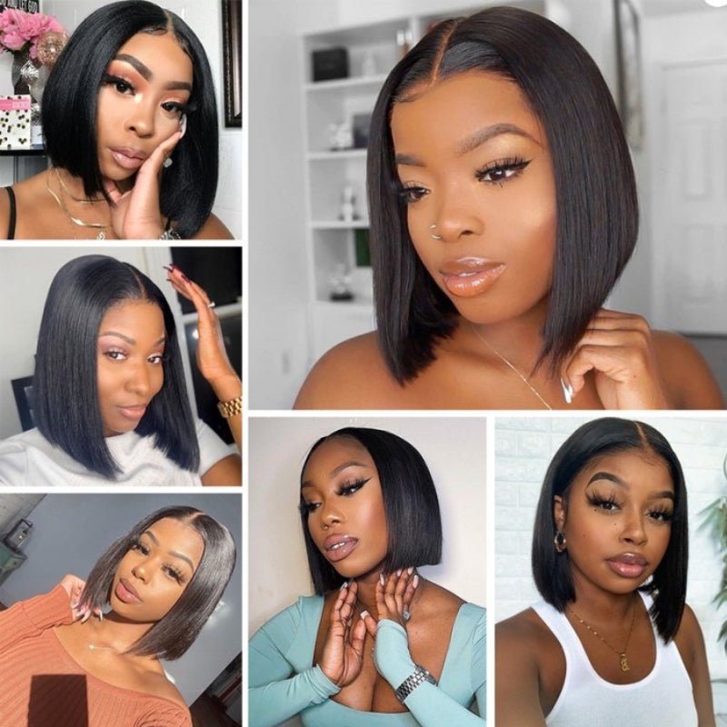 Thin V Part Wig Straight Bob Human Hair Wigs Without Leave Out - Alibonnie
