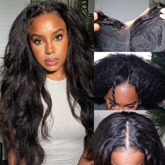 Thin V Part Wigs Glueless Kinky Straight Human Hair V Part Wig No Leave Out - Alibonnie