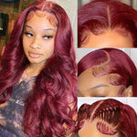 360 lace 99J burgundy body wave wig