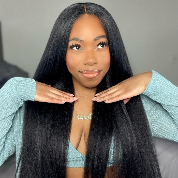 Alibonnie Wear And Go Yaki Straight Transparent Lace Wig Affordable Glueless 5x5 Lace Closure Wig For Women (Pre Cut/Normal Lace)