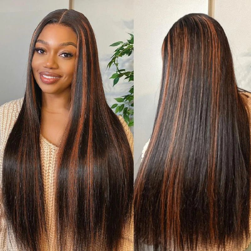 Alibonnie 1B/30 Highlight Straight/Body Wave Invisible Strap Cozy Fit 360 Transparent Lace Wig Bleached Knots Human Hair Wigs - Alibonnie