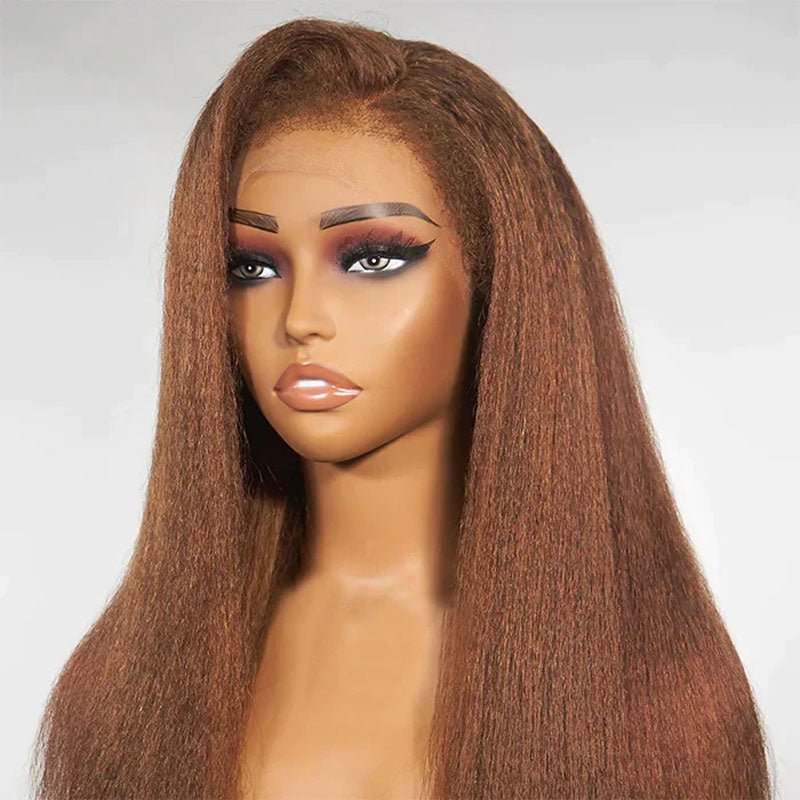Alibonnie 4C Edge Chotolate Brown Colored 13x4 Lace Front Wigs Kinky Straight Human Hair Wigs - Alibonnie