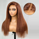 Alibonnie 4C Edge Chotolate Brown Colored 13x4 Lace Front Wigs Kinky Straight Human Hair Wigs - Alibonnie