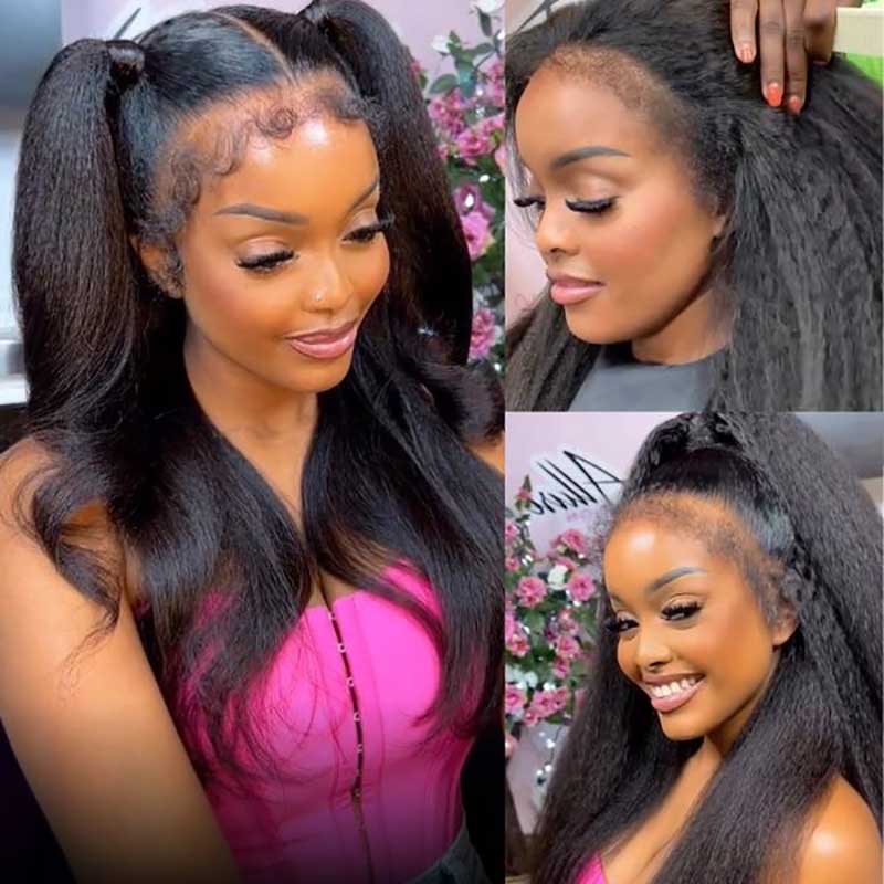 Alibonnie 4C Edges Kinky Straight Wigs 360 Transparent Lace Wigs With Curly Baby Hairline - Alibonnie
