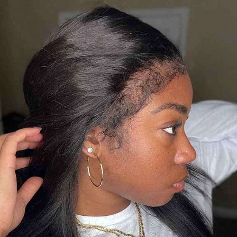 Alibonnie 4C Natural Hairline Pre-Plucked Straight Transparent Lace Wig 13×4 Lace Front Wig With Realistic Curly Edges - Alibonnie