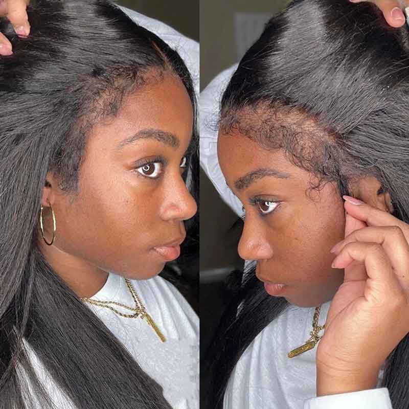 Alibonnie 4C Natural Hairline Pre-Plucked Straight Transparent Lace Wig 13×4 Lace Front Wig With Realistic Curly Edges - Alibonnie