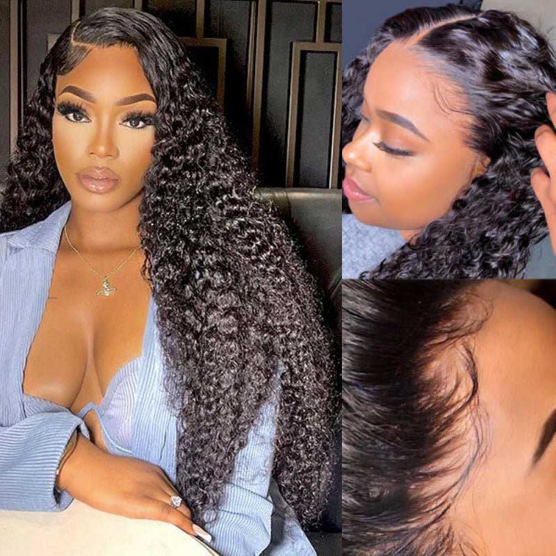 Alibonnie Best Jerry Curly Human Hair Wigs 100% Natural Hair Pre-Plucked 13x6 HD Lace Front Wigs For Women 180% Density - Alibonnie