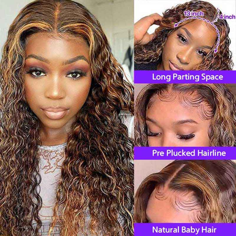  Alibonnie Blonde Highlight Lace Front Wigs Colored 4/27 Ombre Deep Wave 13x4 Frontal Wigs Pre Plucked