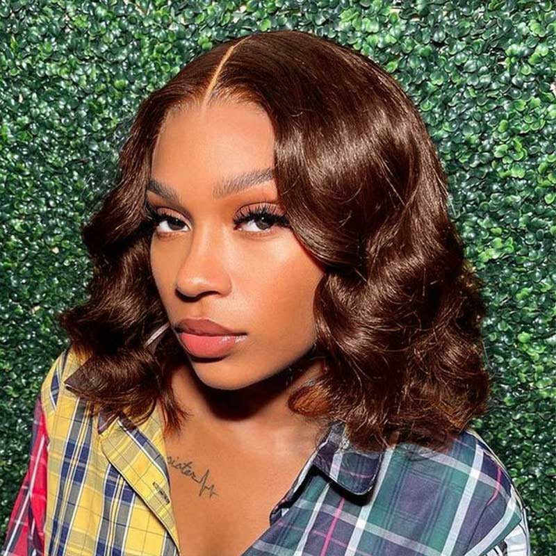 Alibonnie Brown Color Short Body Wave Bob Wigs 100% Virgin Human Hair - Alibonnie