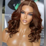 Alibonnie Brown Color Short Body Wave Bob Wigs 100% Virgin Human Hair - Alibonnie