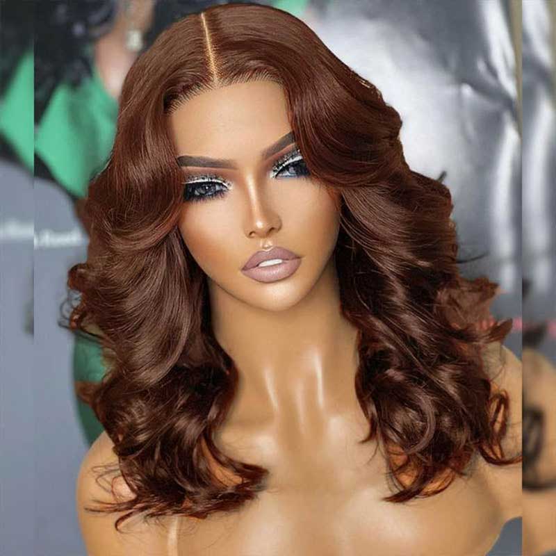 Alibonnie Brown Color Short Body Wave Bob Wigs 100% Virgin Human Hair - Alibonnie
