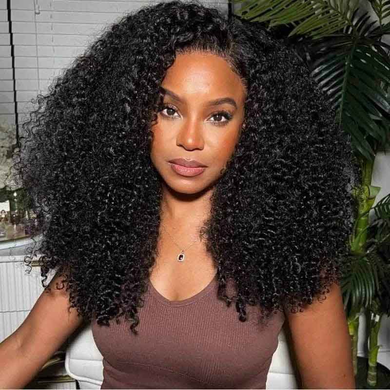 Alibonnie Fashionable Kinky Curly Human Hair Wig 13x6 HD Lace Frontal Wig Pre Plucked With Baby Hair 180% Density