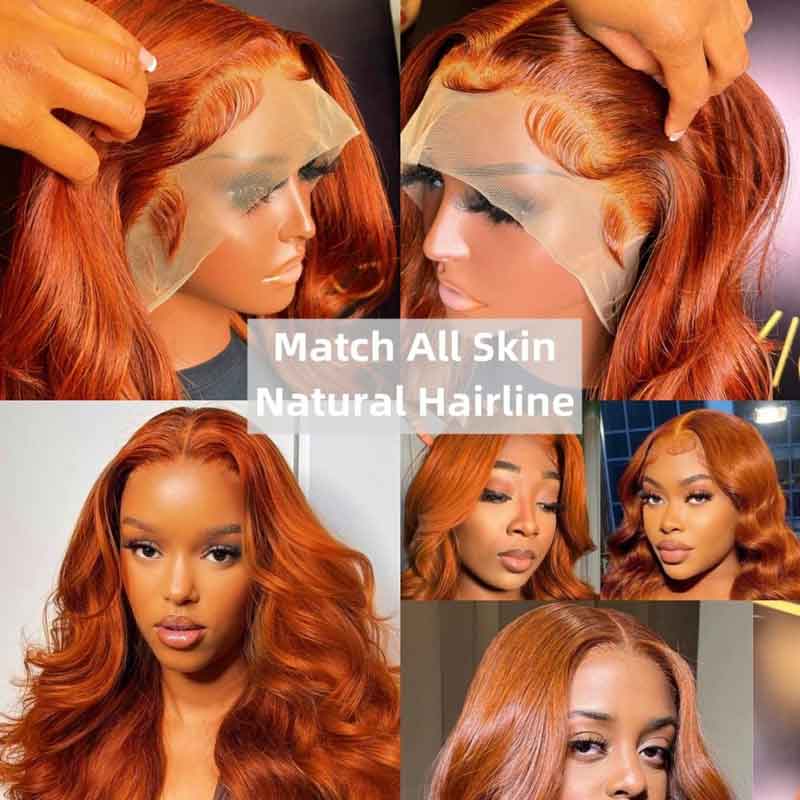 Alibonnie Flash Sale Copper Ginger Color Transparent Lace Body Wave Human Hair 13x4 Lace Front Wigs - Alibonnie