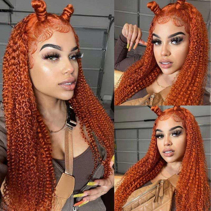 Alibonnie Ginger Color Lace Front Wigs Jerry Curly 13*4 13*6 Lace Wigs With Pre Plucked Hairline - Alibonnie