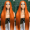 Alibonnie Ginger Orange Color Straight 13x4 Transparent Lace Front Wig Natural Hairline With Baby Hair 180% Density