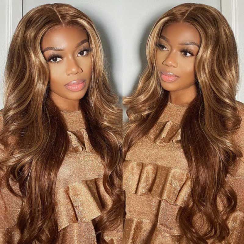 Alibonnie Glueless Pre Cut 4/27 Blonde Highlight 6x4 Transparent Lace Wigs Body Wave Human Hair Wigs Wear And Go