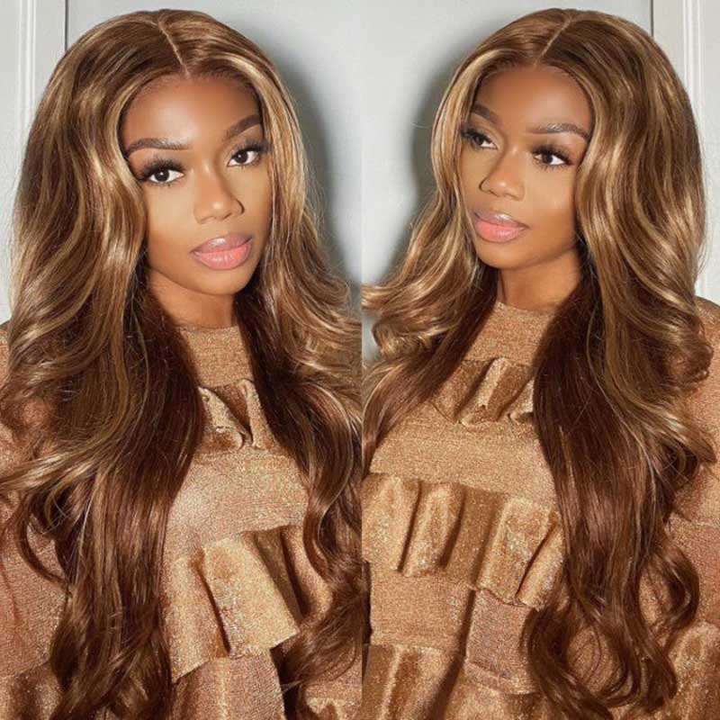 Alibonnie Glueless Pre Cut 4/27 Blonde Highlight 4x6 Transparent Lace Wigs Body Wave Human Hair Wigs Wear And Go
