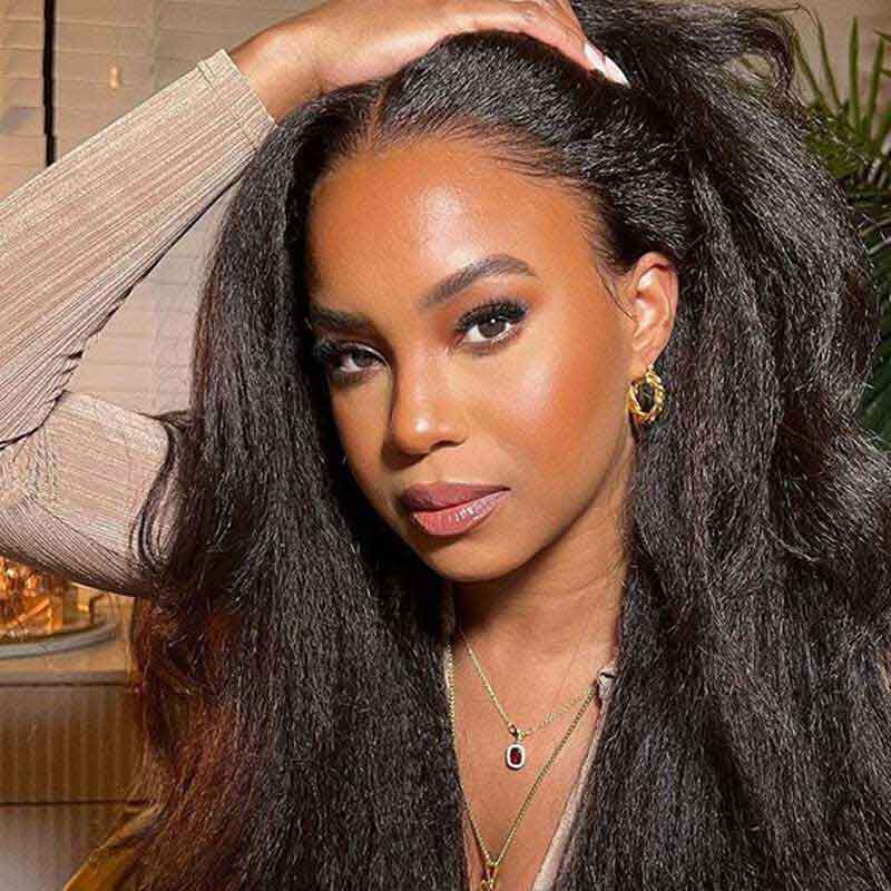 Alibonnie Hair Kinky Straight 13x4 Lace Front Wigs Human Hair Pre Plucked 180% Density - Alibonnie