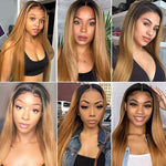 Alibonnie Honey Blonde 1B/27 Full Lace Straight Wigs Ombre Colored Lace Wigs Human Hair 180% Density