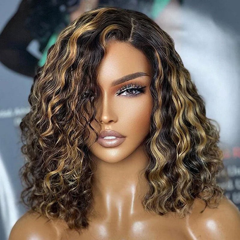 Alibonnie Honey Blonde Highlight Water Wave 5x5 Transparent Lace Bob Wig Wear&Go Human Hair Wig - Alibonnie